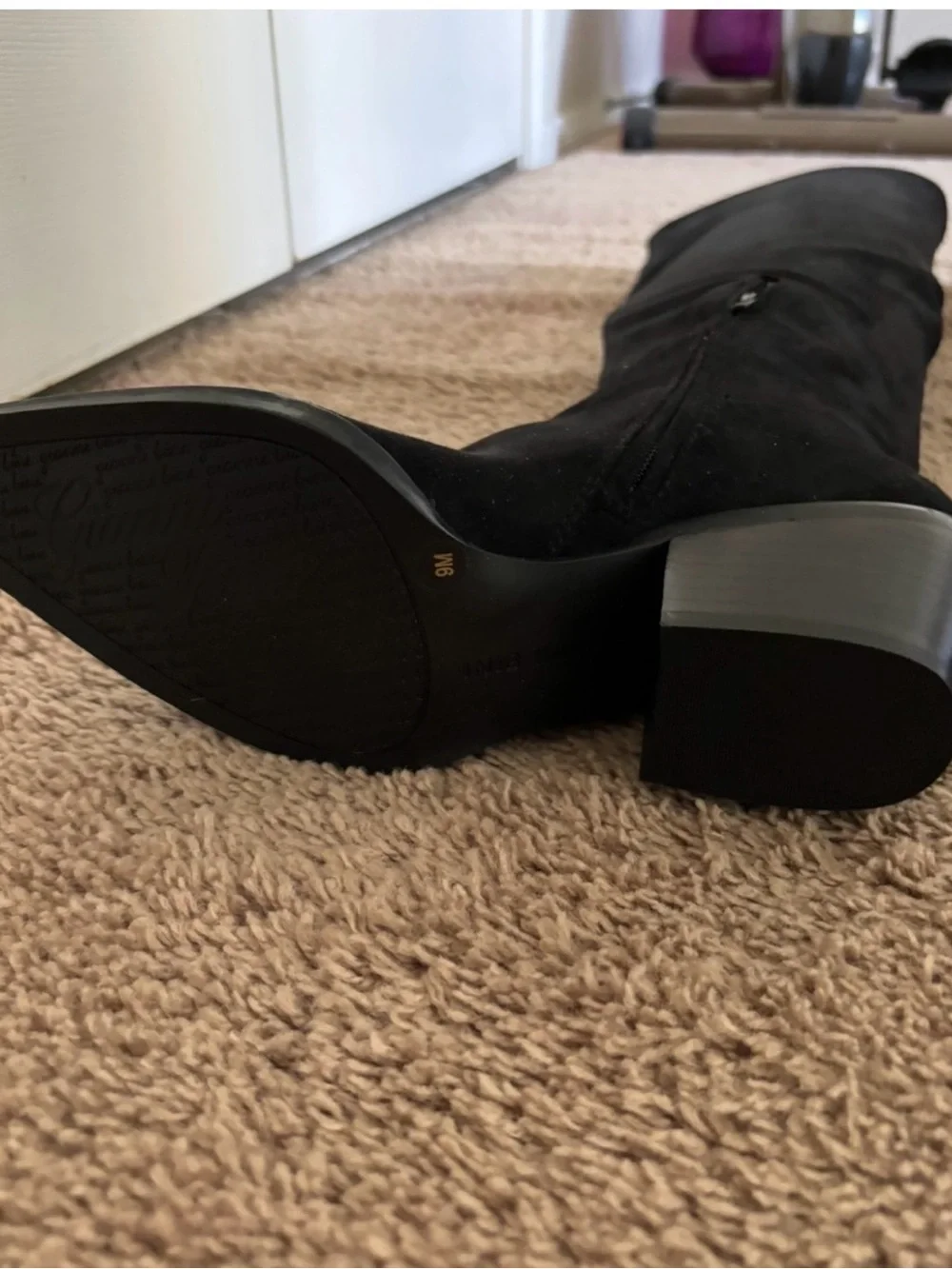 Gianni Bini Black Over-the-Knee Suede Cuban block Heel Boots $140